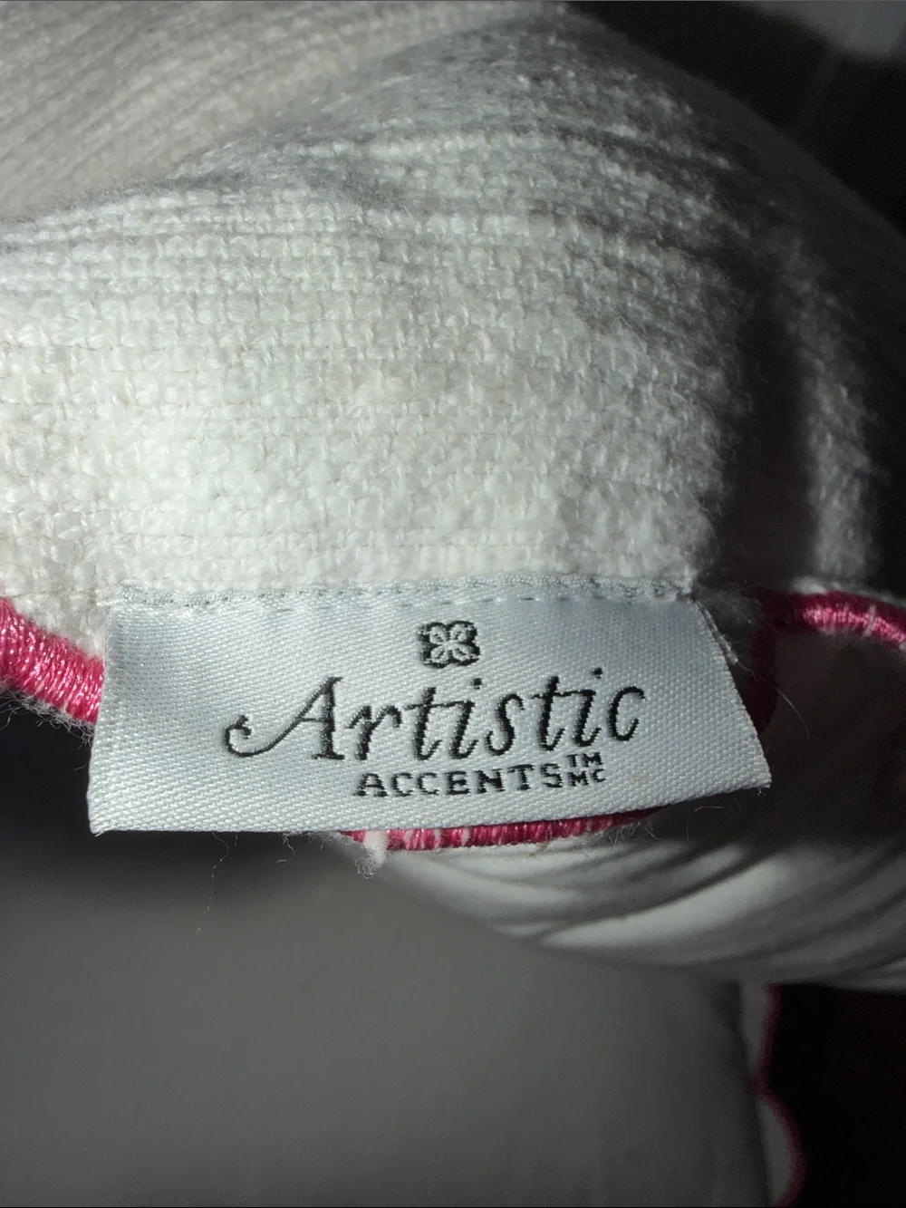 White Decorative Throw Pillows with Pink Scalloped Edge- Set of 2